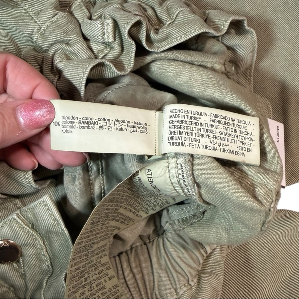 ZARA Baggy Fit Paperbag Waist Carrot Leg Pants Green Size 0 NWT - Picture 10 of 12
